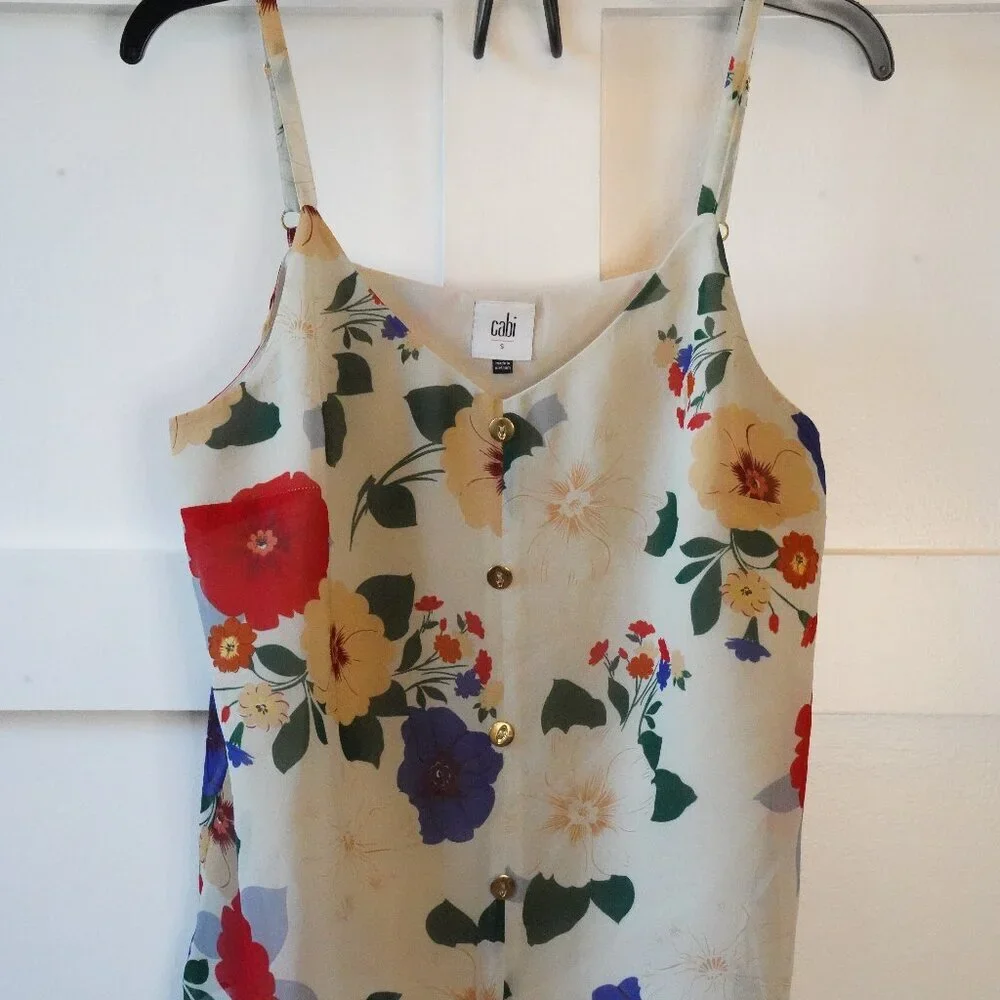 Cabi, Floral Faux Button Front‎ Sleeveless Camisole Tank Top, Cream, Multi